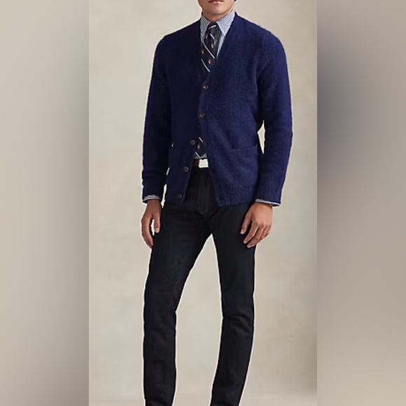 Polo Ralph Lauren Men’s Suede-Patch Wool-Blend Cardigansize: Lbright navy